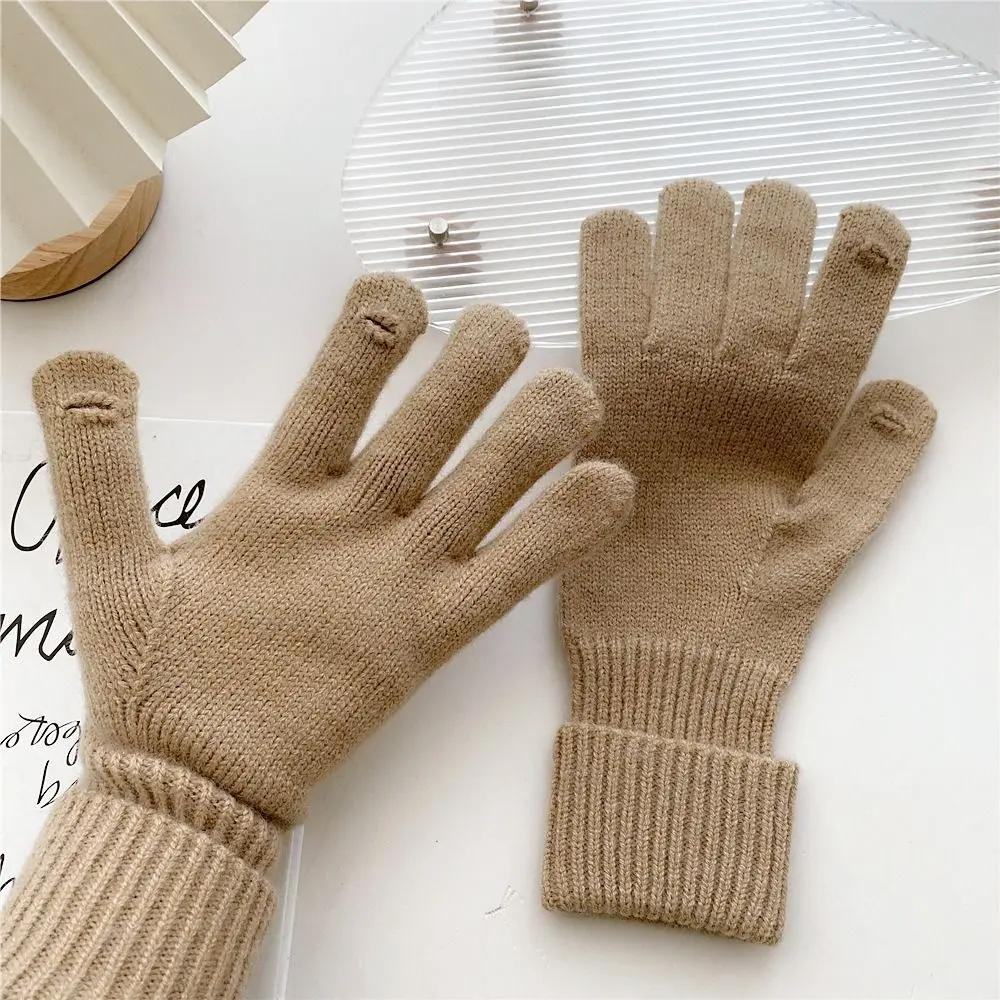 Skiing Cycling Driving Touch Screen Outdoor Warm Long Wrist Gloves Five-finger Mittens Knitted Woolen Gloves Thicken